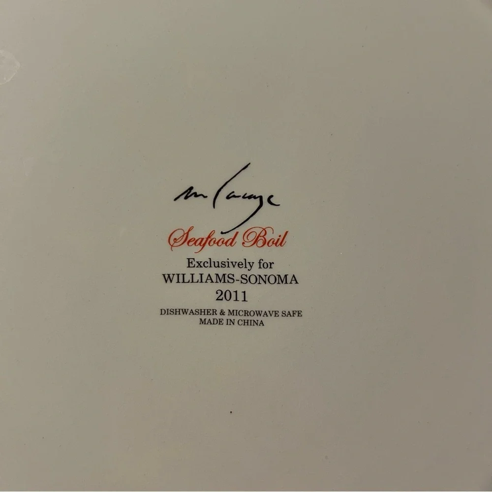 Williams Sonoma 2011 Seafood Boil Plate Dish Lobster white orange black